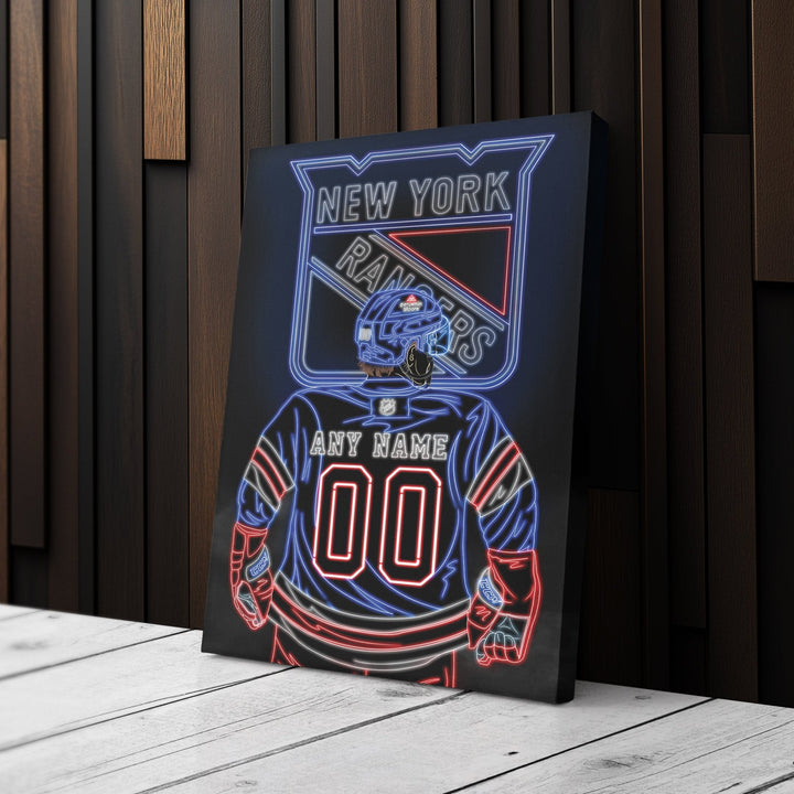 New York Rangers Personalized Jersey Canvas | Neon Wall Art - CanvasNeon