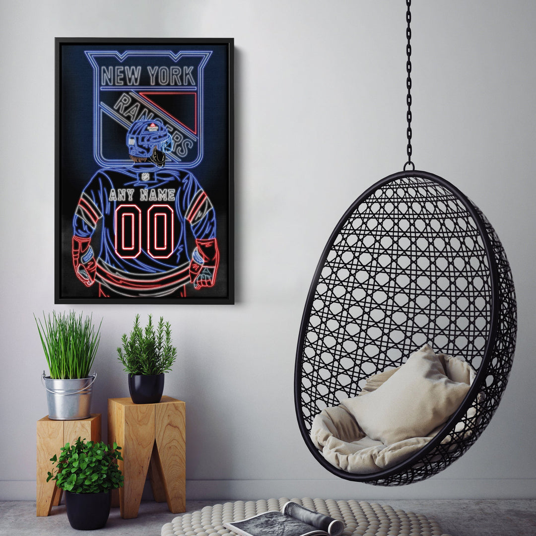 New York Rangers Personalized Jersey Canvas | Neon Wall Art - CanvasNeon