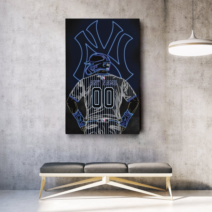 New York Yankees Personalized Jersey Canvas | Neon Wall Art - CanvasNeon