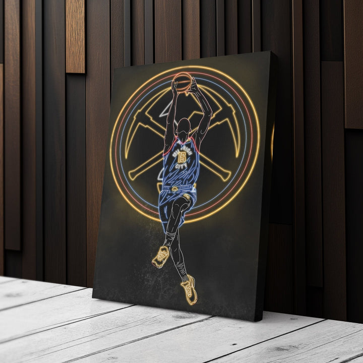 Nikola Jokić Neon Canvas Art | Nuggets Wall Decor - CanvasNeon
