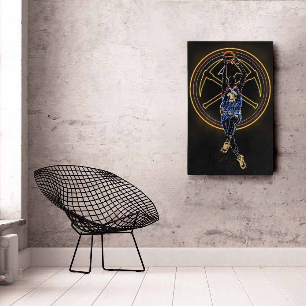 Nikola Jokić Neon Canvas Art | Nuggets Wall Decor - CanvasNeon