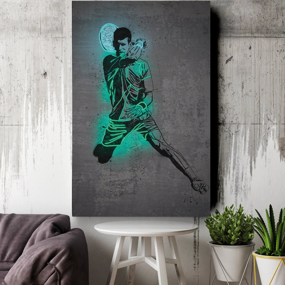 Novak Djokovic Neon Canvas Art | Modern Wall Decor for Tennis Fans - CanvasNeon