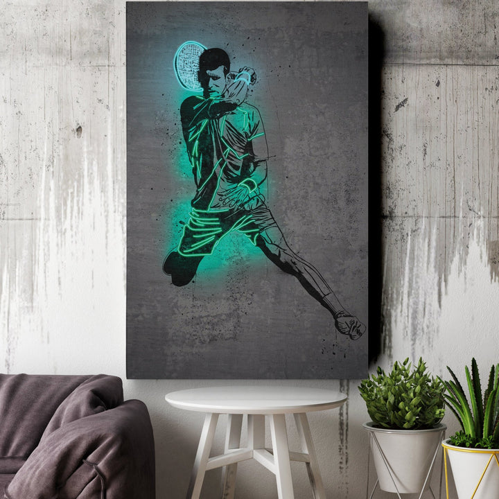 Novak Djokovic Neon Canvas Art | Modern Wall Decor for Tennis Fans - CanvasNeon