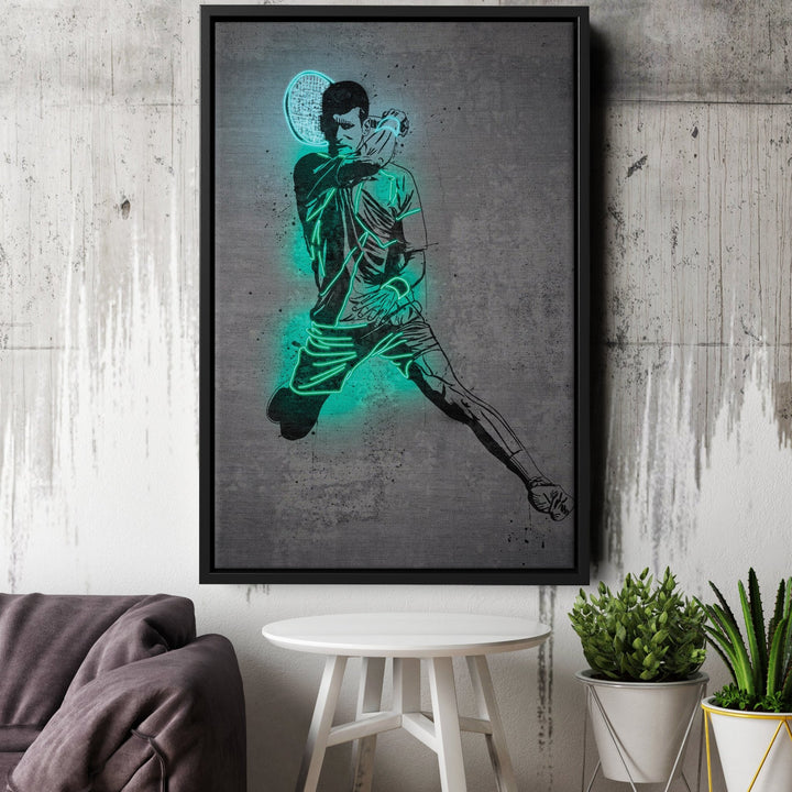 Novak Djokovic Neon Canvas Art | Modern Wall Decor for Tennis Fans - CanvasNeon