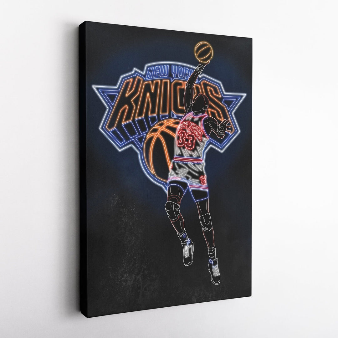 Patrick Ewing Neon Canvas Art | Knicks Wall Decor - CanvasNeon