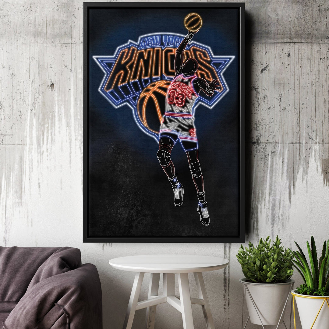 Patrick Ewing Neon Canvas Art | Knicks Wall Decor - CanvasNeon
