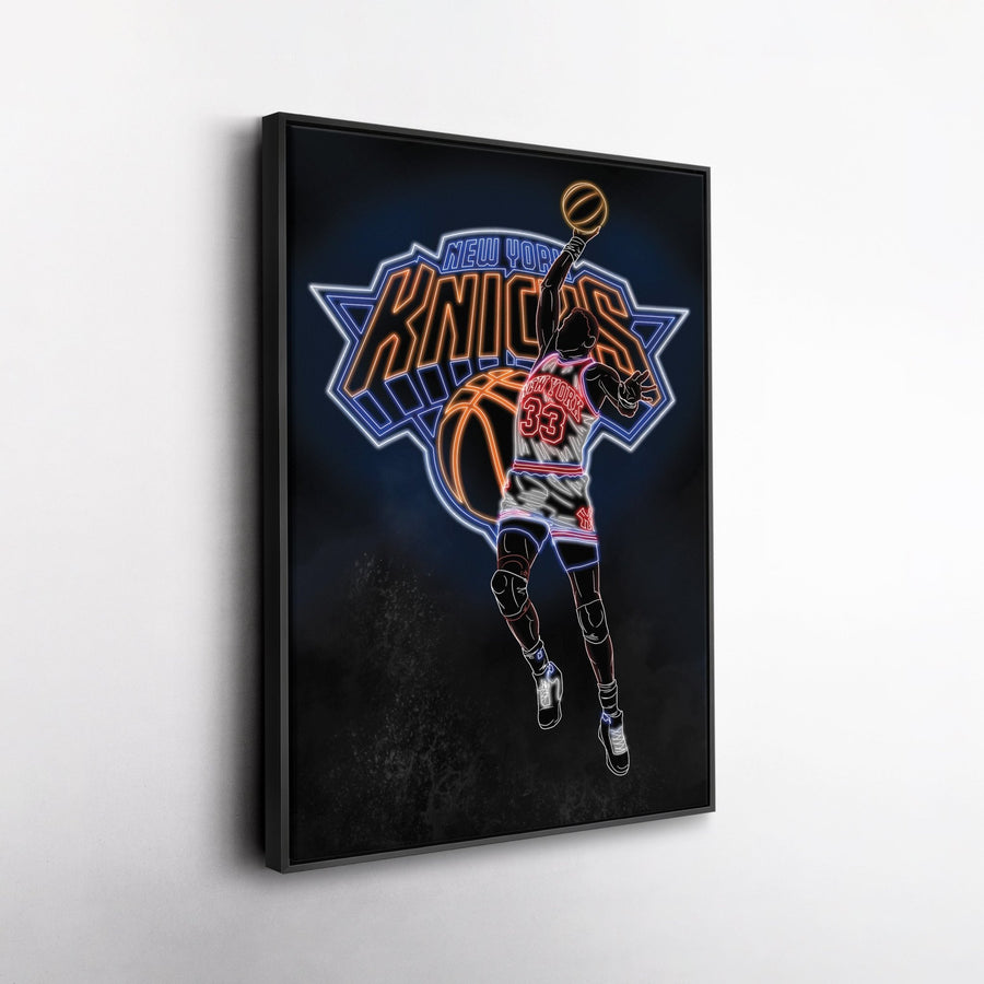 Patrick Ewing Neon Canvas Art | Knicks Wall Decor - CanvasNeon