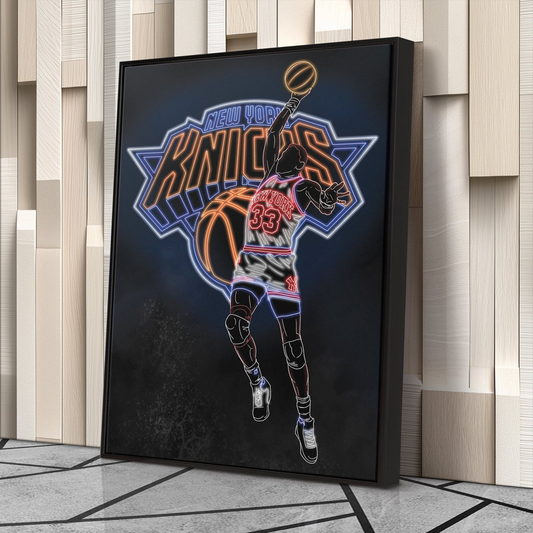 Patrick Ewing Neon Canvas Art | Knicks Wall Decor - CanvasNeon