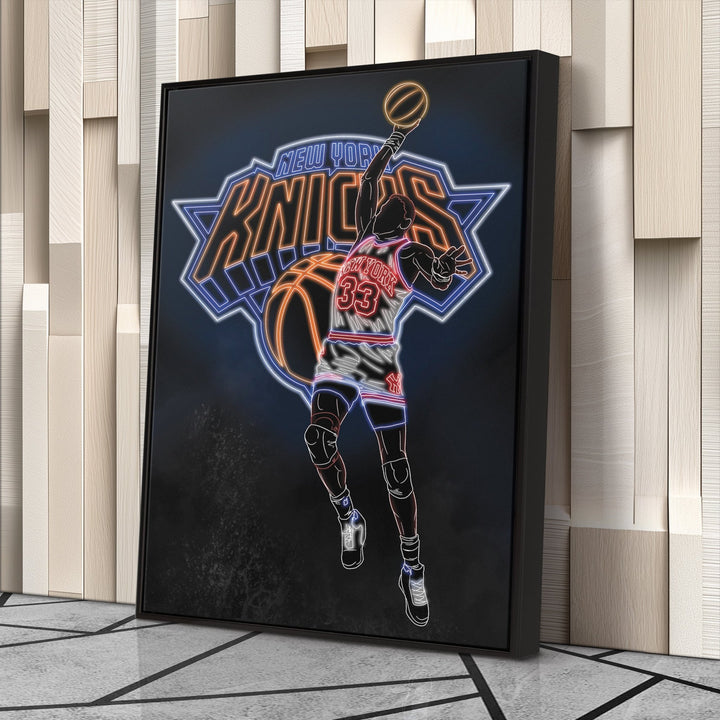 Patrick Ewing Neon Canvas Art | Knicks Wall Decor - CanvasNeon