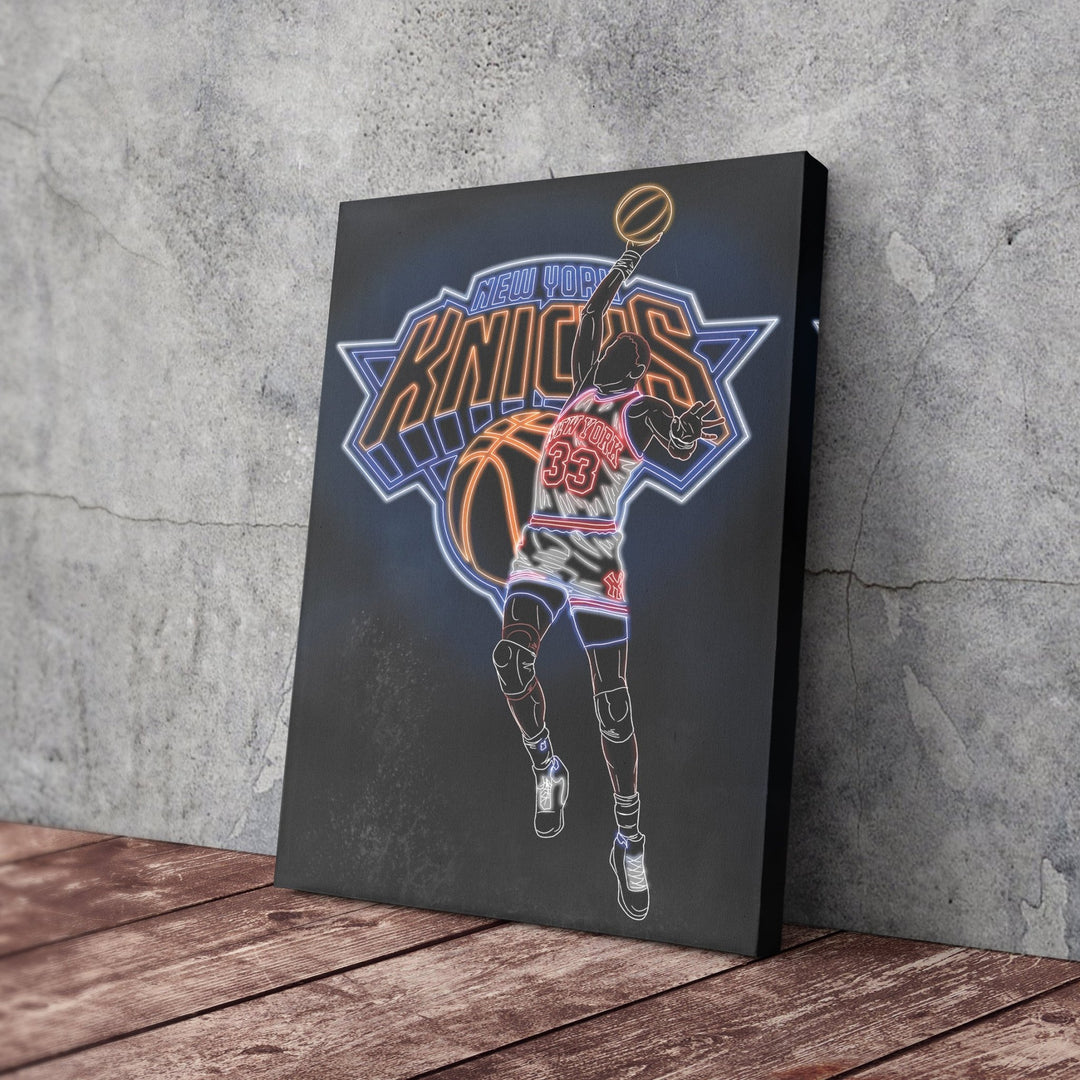 Patrick Ewing Neon Canvas Art | Knicks Wall Decor - CanvasNeon