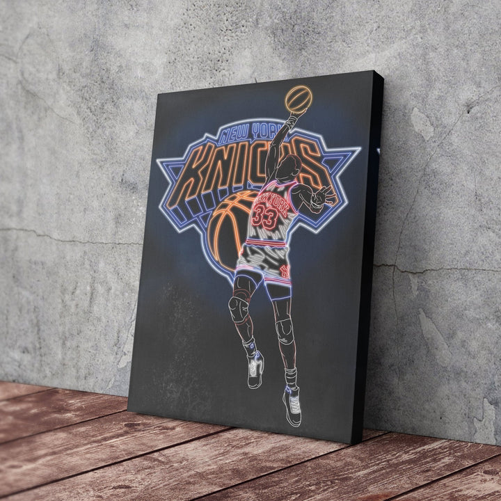 Patrick Ewing Neon Canvas Art | Knicks Wall Decor - CanvasNeon