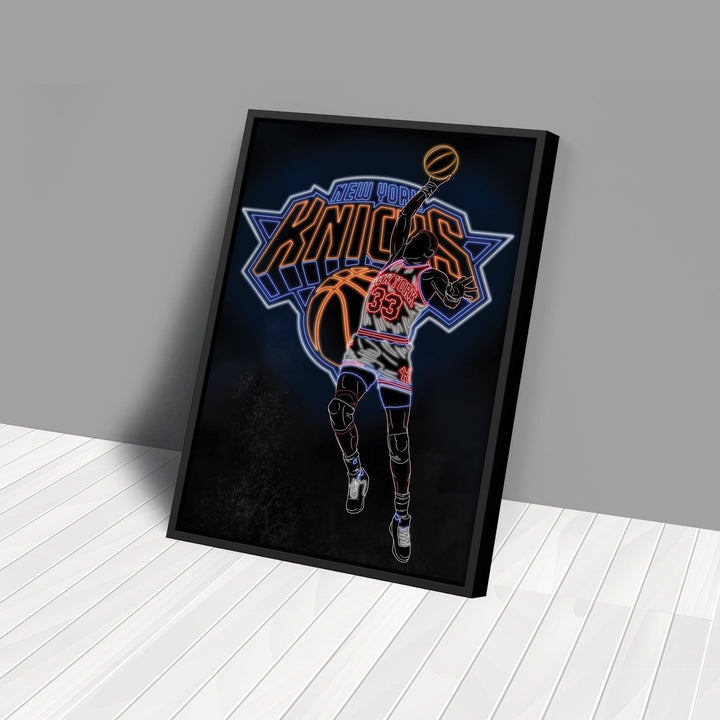 Patrick Ewing Neon Canvas Art | Knicks Wall Decor - CanvasNeon