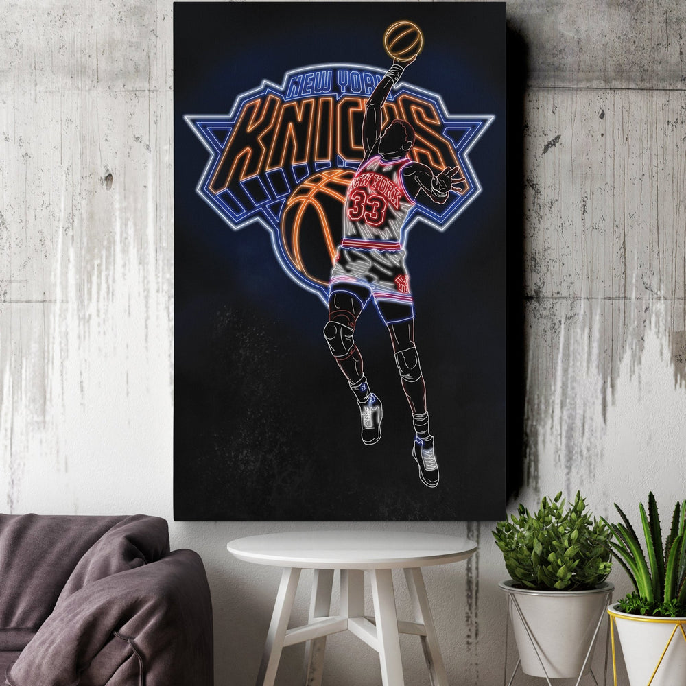 Patrick Ewing Neon Canvas Art | Knicks Wall Decor - CanvasNeon