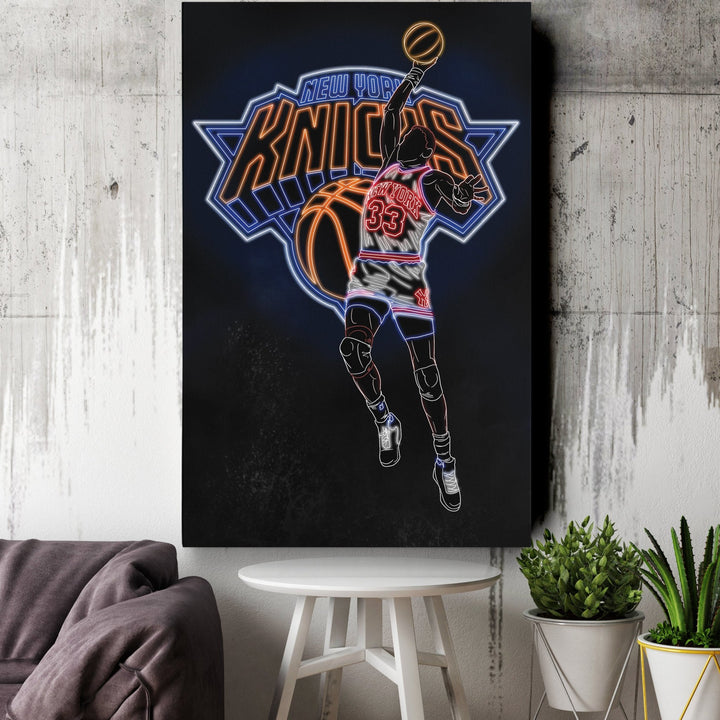 Patrick Ewing Neon Canvas Art | Knicks Wall Decor - CanvasNeon