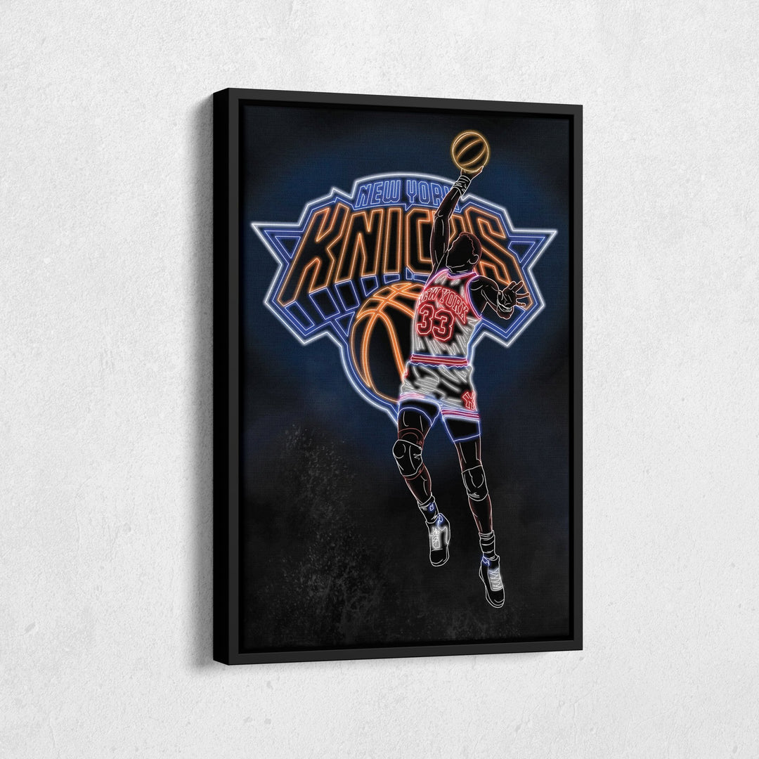 Patrick Ewing Neon Canvas Art | Knicks Wall Decor - CanvasNeon