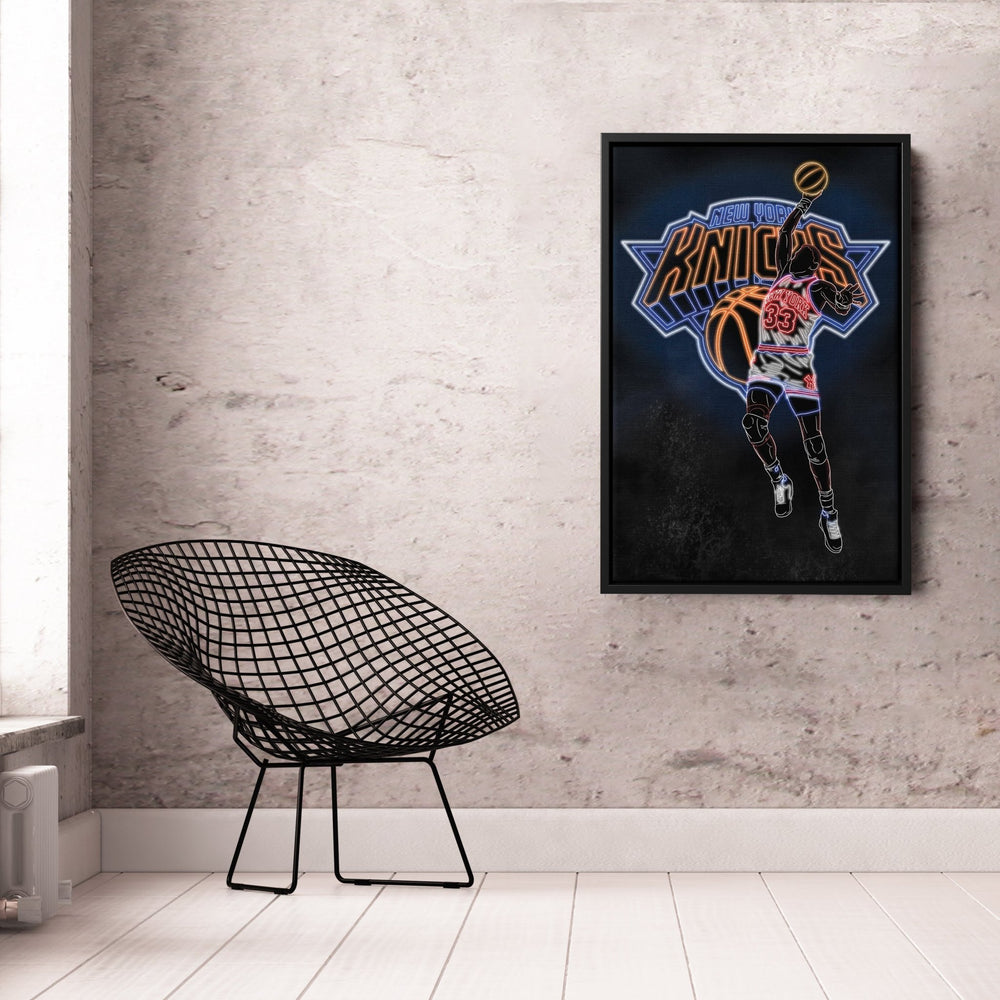 Patrick Ewing Neon Canvas Art | Knicks Wall Decor - CanvasNeon