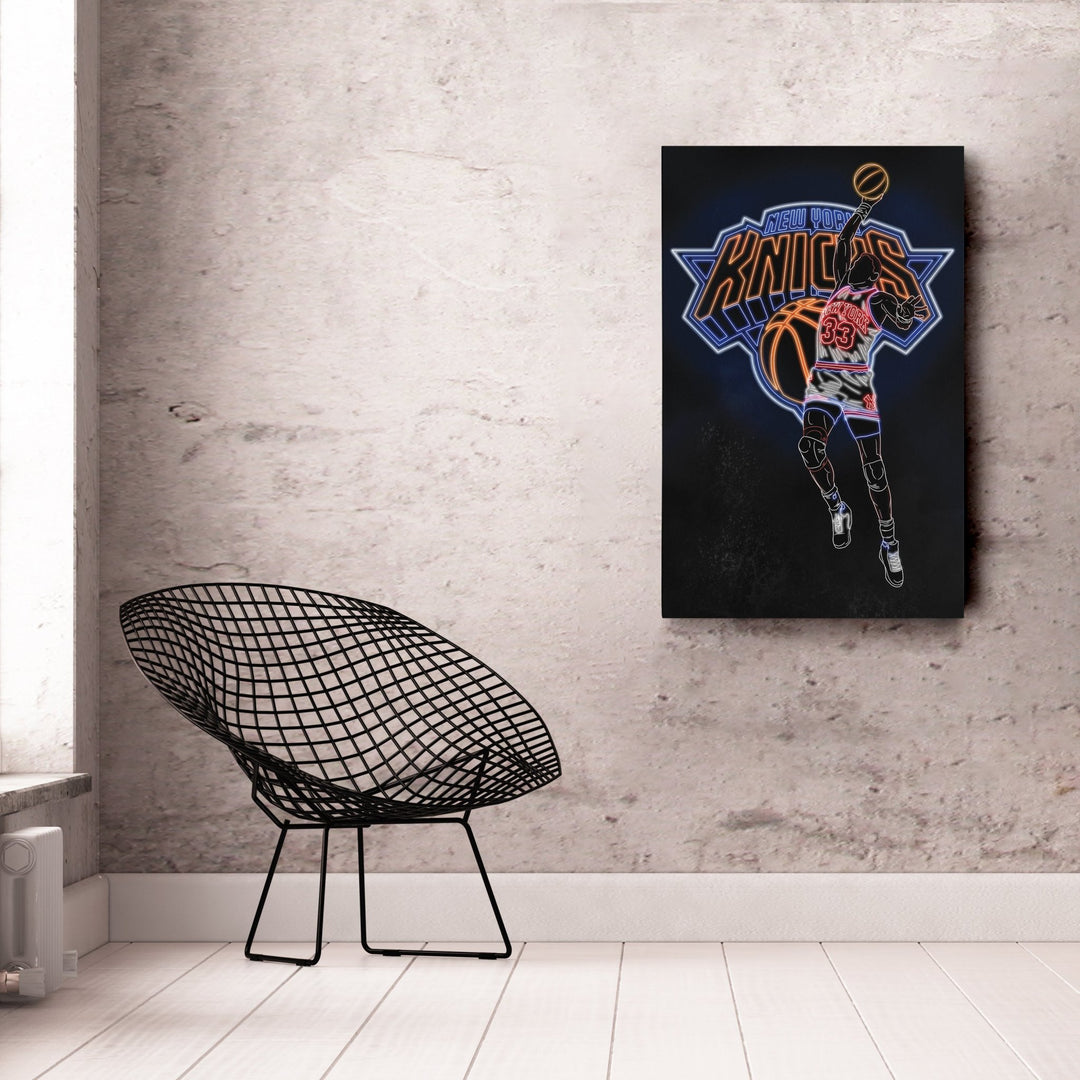 Patrick Ewing Neon Canvas Art | Knicks Wall Decor - CanvasNeon