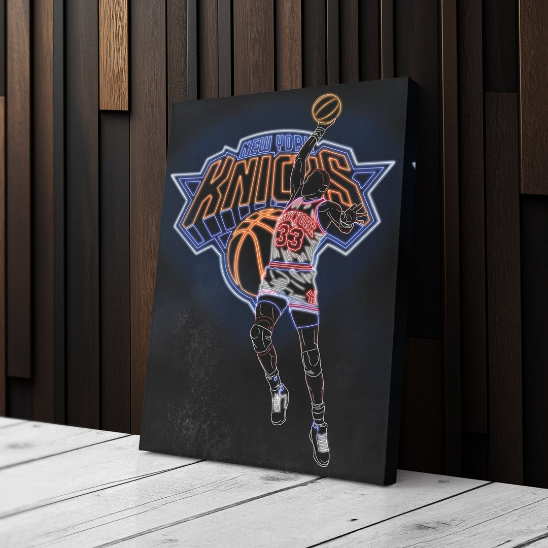Patrick Ewing Neon Canvas Art | Knicks Wall Decor - CanvasNeon