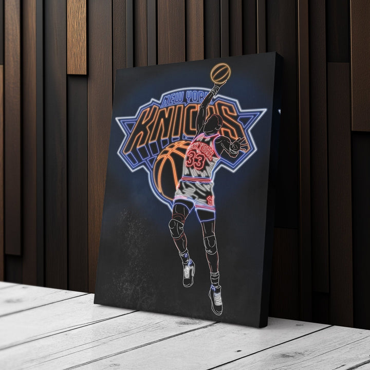 Patrick Ewing Neon Canvas Art | Knicks Wall Decor - CanvasNeon