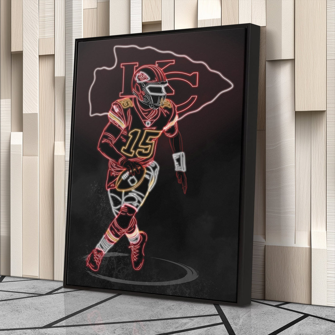 Patrick Mahomes Neon Canvas Art | Chiefs Wall Decor - CanvasNeon