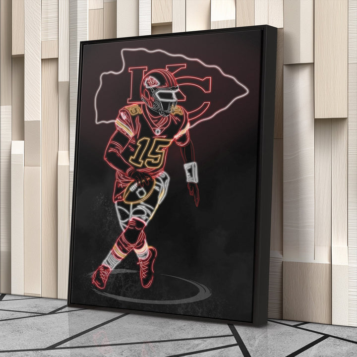 Patrick Mahomes Neon Canvas Art | Chiefs Wall Decor - CanvasNeon