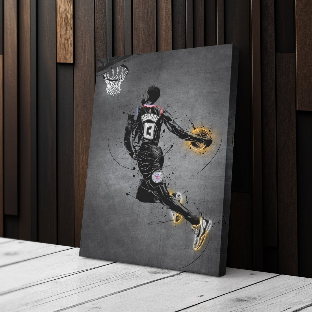 Paul George Neon Canvas Art | Modern Wall Decor for Clippers Fans - CanvasNeon