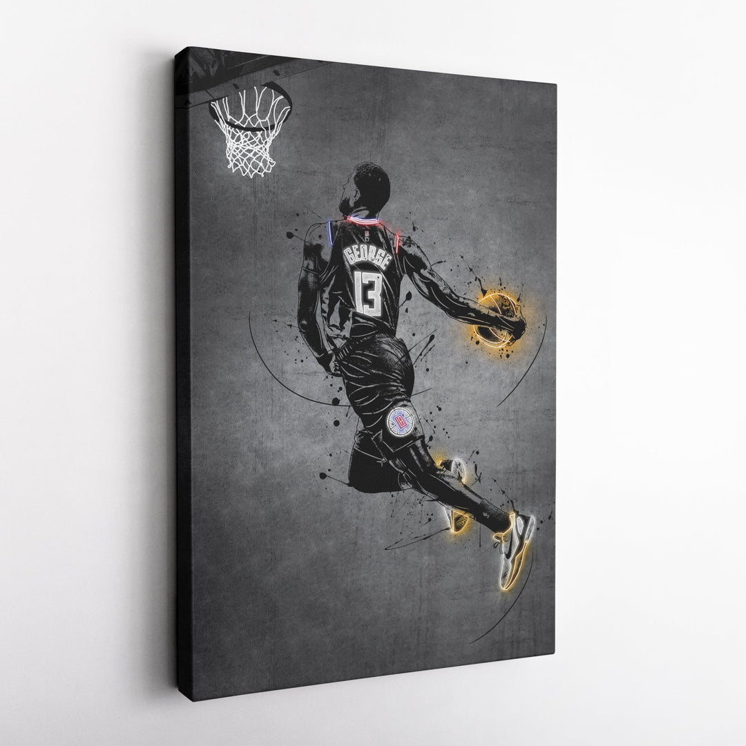 Paul George Neon Canvas Art | Modern Wall Decor for Clippers Fans - CanvasNeon