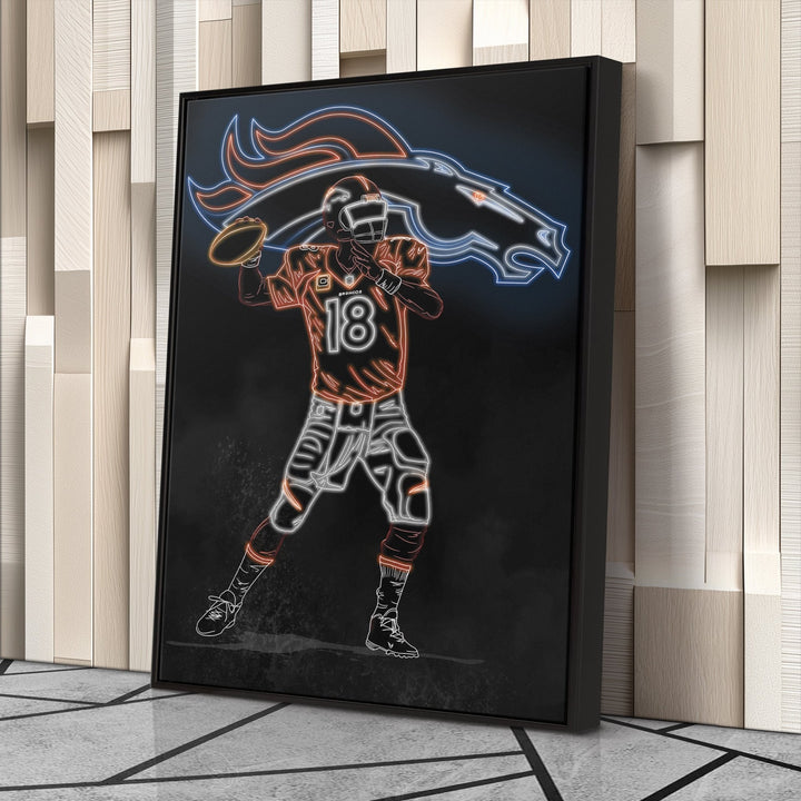 Peyton Manning Neon Canvas Art | Broncos Wall Decor - CanvasNeon