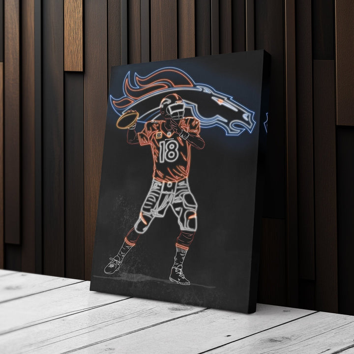 Peyton Manning Neon Canvas Art | Broncos Wall Decor - CanvasNeon