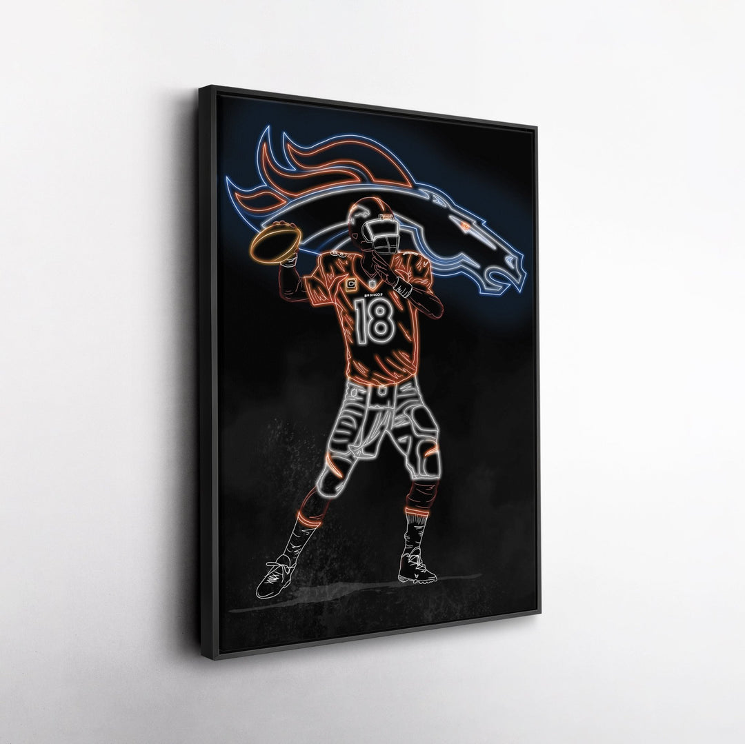 Peyton Manning Neon Canvas Art | Broncos Wall Decor - CanvasNeon