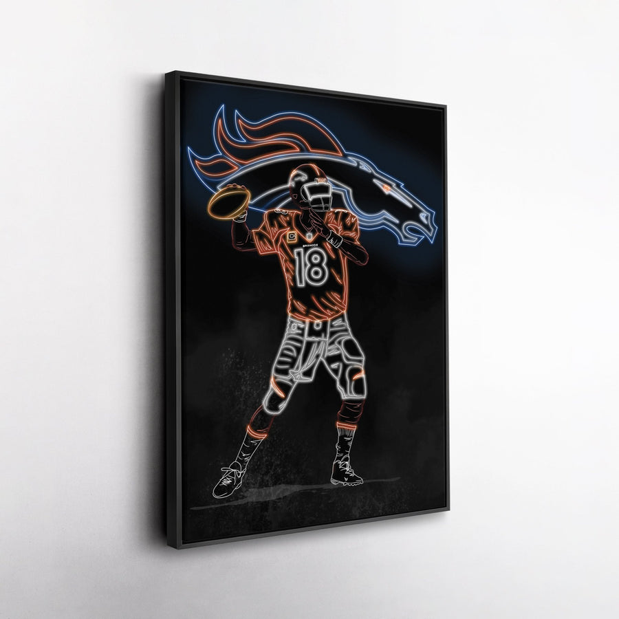 Peyton Manning Neon Canvas Art | Broncos Wall Decor - CanvasNeon