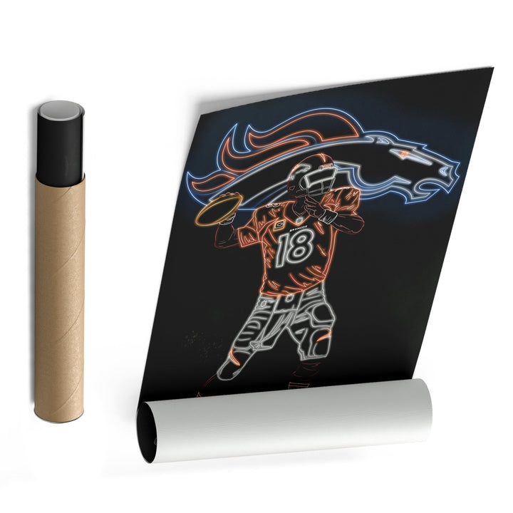 Peyton Manning Neon Canvas Art | Broncos Wall Decor - CanvasNeon
