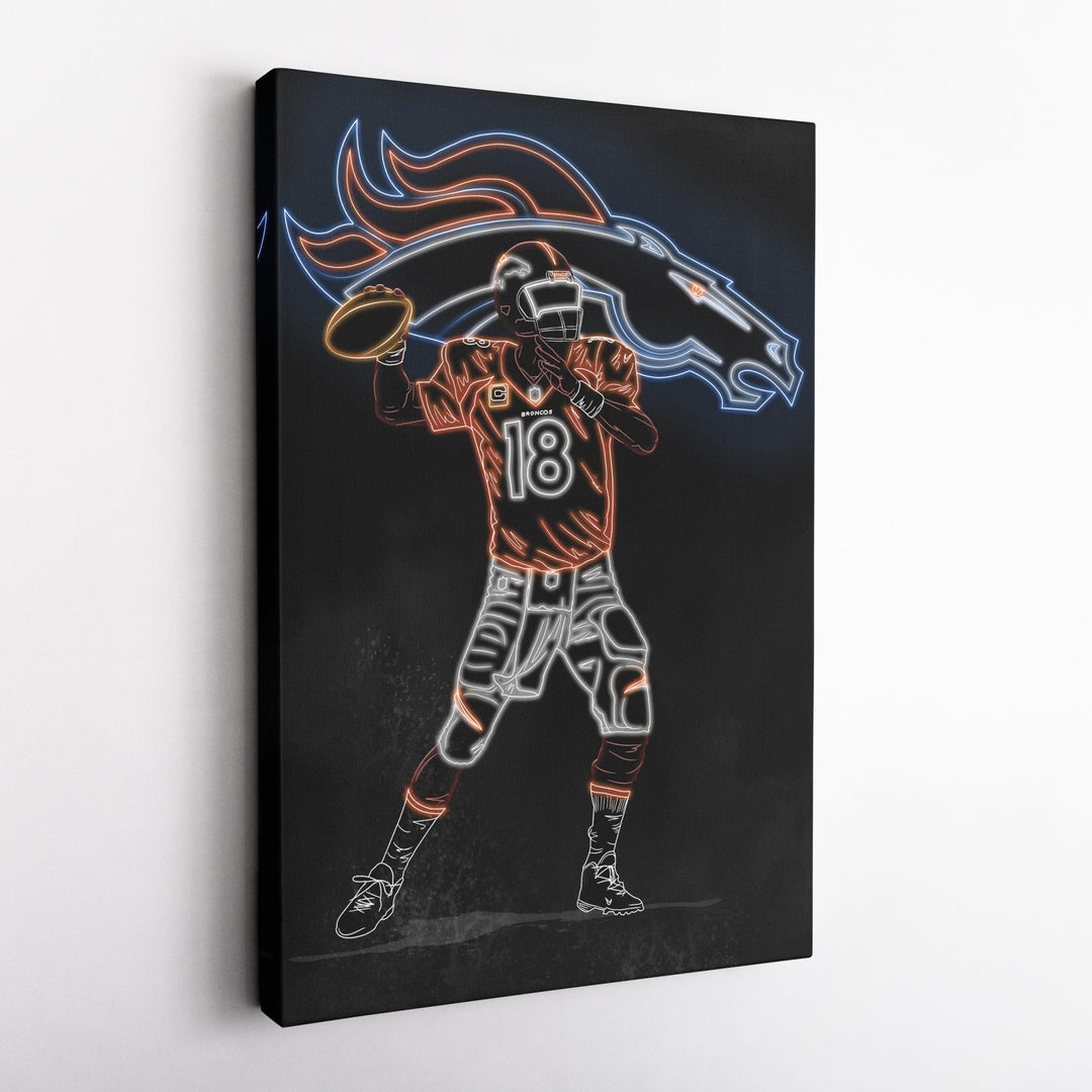 Peyton Manning Neon Canvas Art | Broncos Wall Decor - CanvasNeon