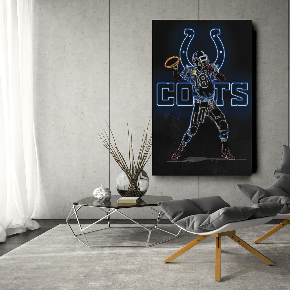 Peyton Manning Neon Canvas Art | Colts Wall Decor - CanvasNeon