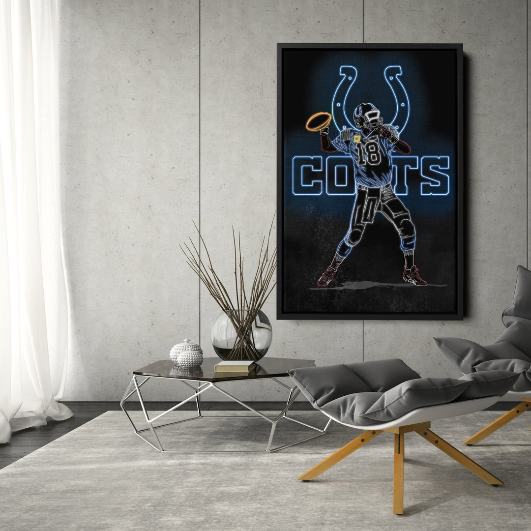 Peyton Manning Neon Canvas Art | Colts Wall Decor - CanvasNeon