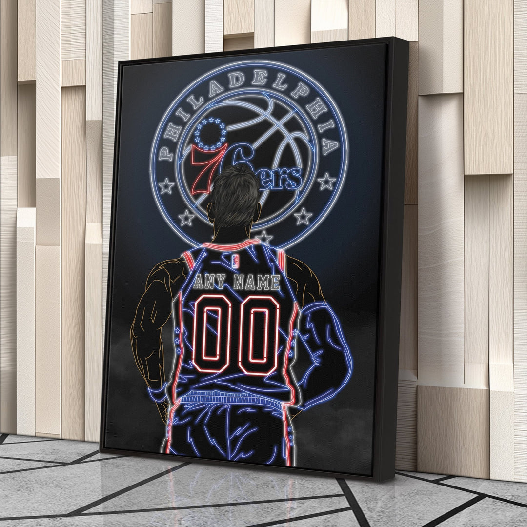 Philadelphia 76ers Personalized Jersey Canvas | Neon Wall Art - CanvasNeon