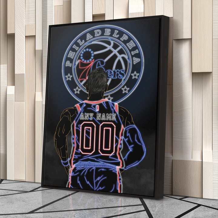 Philadelphia 76ers Personalized Jersey Canvas | Neon Wall Art - CanvasNeon