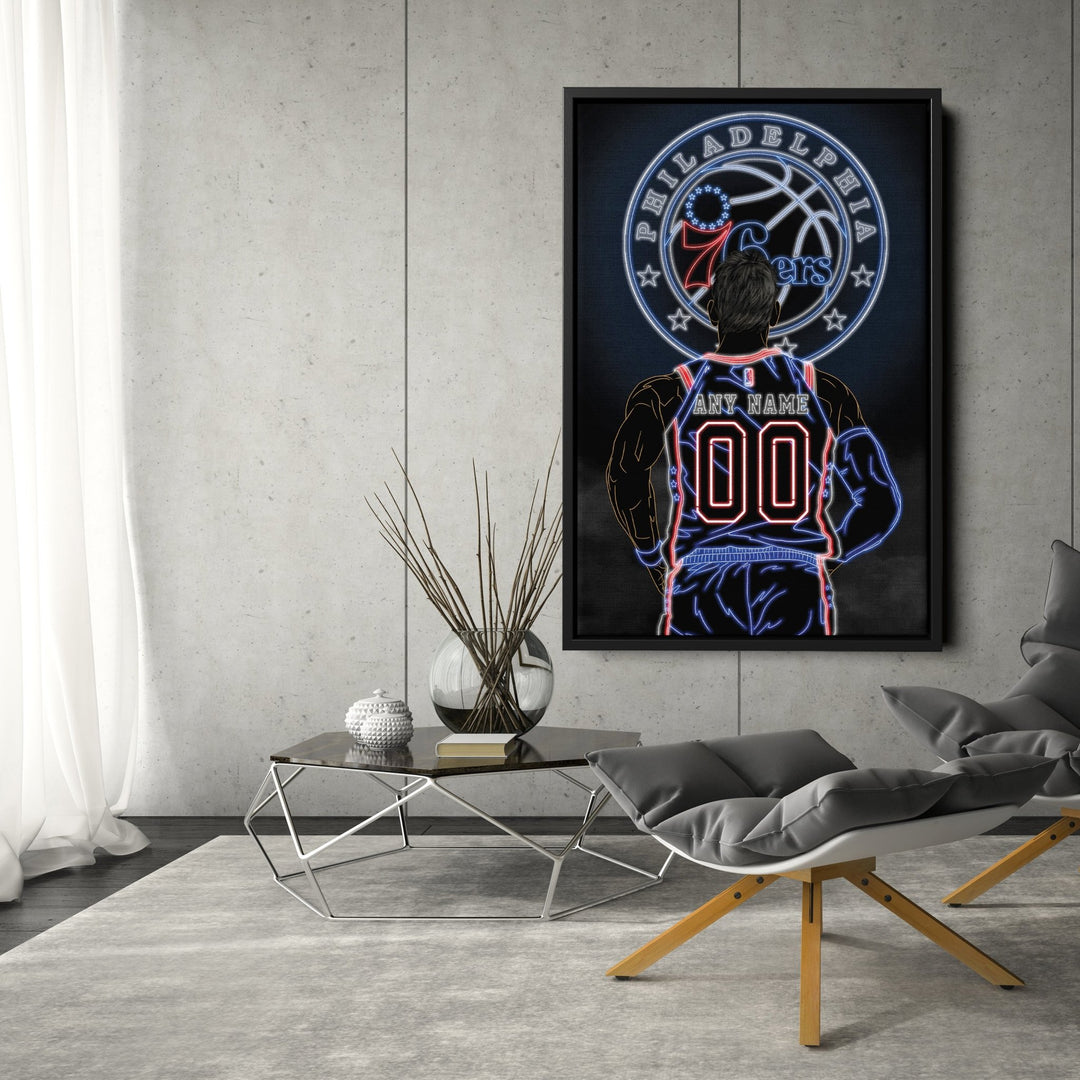 Philadelphia 76ers Personalized Jersey Canvas | Neon Wall Art - CanvasNeon