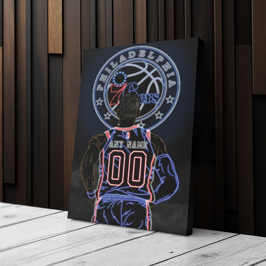 Philadelphia 76ers Personalized Jersey Canvas | Neon Wall Art - CanvasNeon
