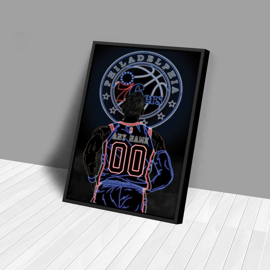 Philadelphia 76ers Personalized Jersey Canvas | Neon Wall Art - CanvasNeon