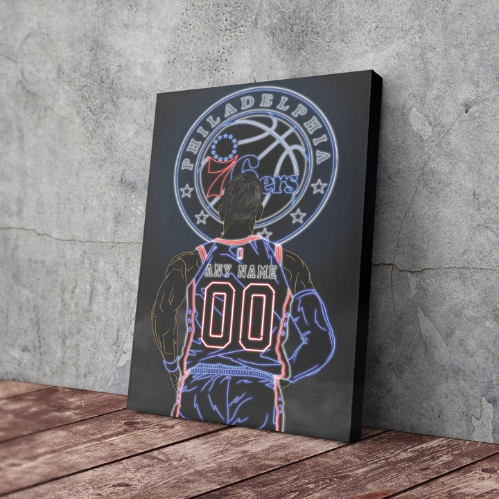 Philadelphia 76ers Personalized Jersey Canvas | Neon Wall Art - CanvasNeon