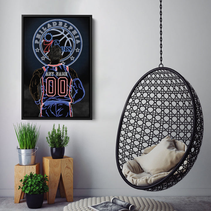 Philadelphia 76ers Personalized Jersey Canvas | Neon Wall Art - CanvasNeon