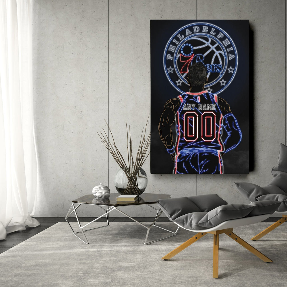 Philadelphia 76ers Personalized Jersey Canvas | Neon Wall Art - CanvasNeon