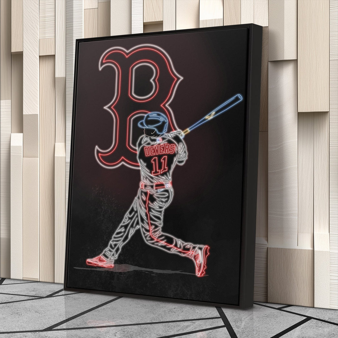 Rafael Devers Neon Canvas Art | Red Sox Wall Decor - CanvasNeon