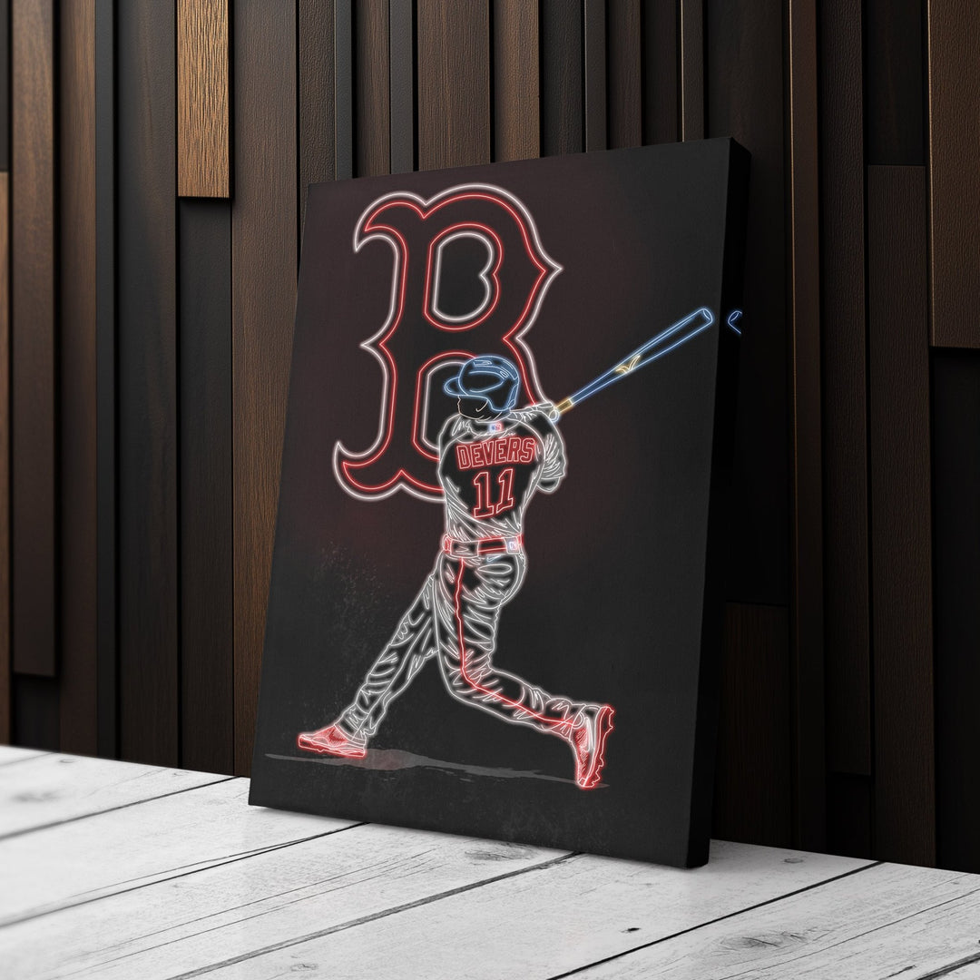 Rafael Devers Neon Canvas Art | Red Sox Wall Decor - CanvasNeon