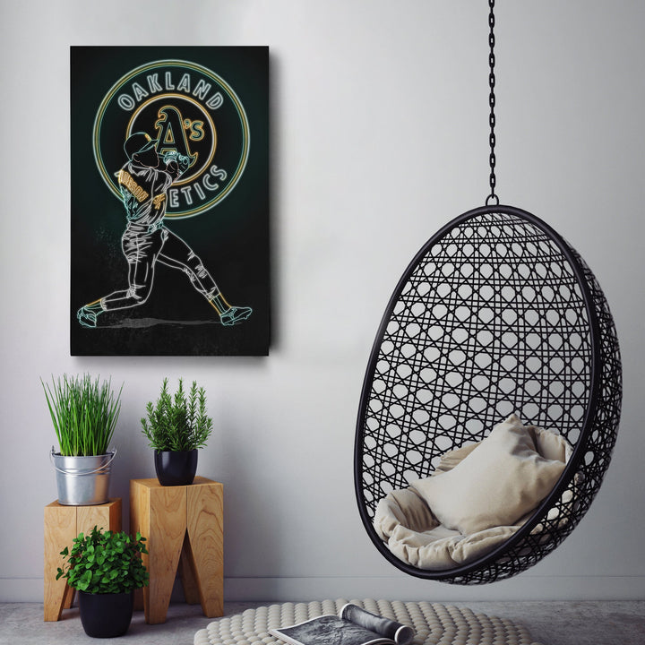 Rickey Henderson Neon Canvas Art | Athletics Wall Decor - CanvasNeon