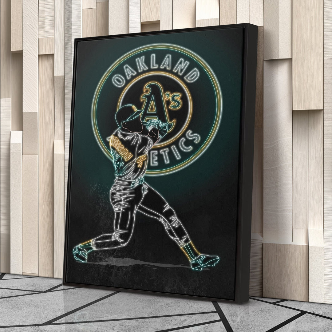Rickey Henderson Neon Canvas Art | Athletics Wall Decor - CanvasNeon
