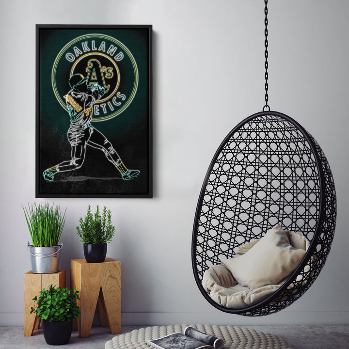Rickey Henderson Neon Canvas Art | Athletics Wall Decor - CanvasNeon