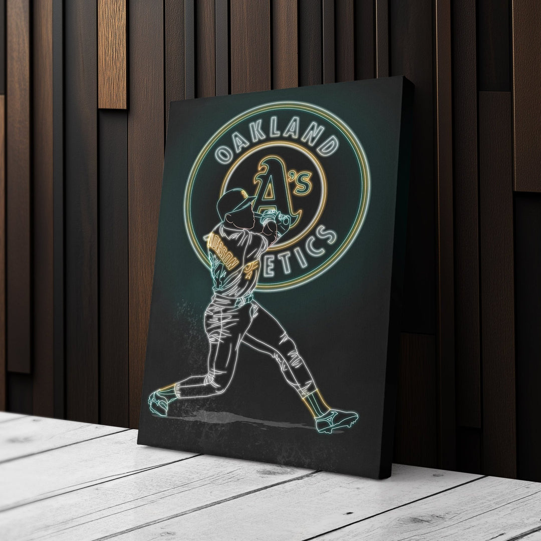 Rickey Henderson Neon Canvas Art | Athletics Wall Decor - CanvasNeon