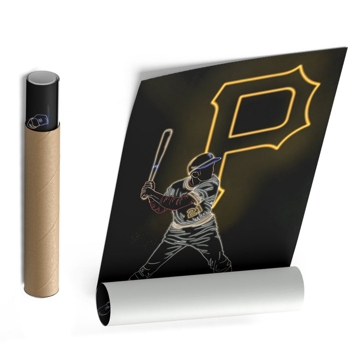 Roberto Clemente Neon Canvas Art | Pirates Wall Decor - CanvasNeon
